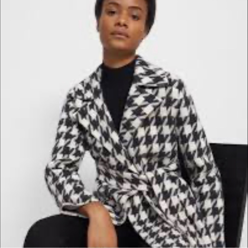 OPEN Front Belted Houndstooth Blazer Jacket